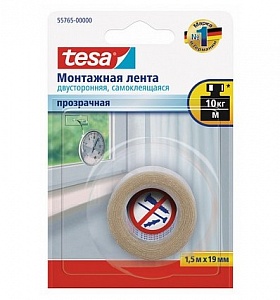 TESA Монтажная двусторонняя лента для прозрачных поверхностей 1,5 м * 19 мм