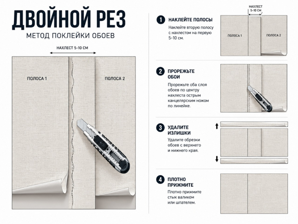 Инфографика: схема выполнения двойного реза фрески внахлест